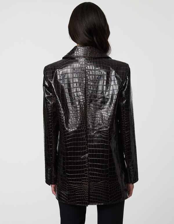 Langston Croc Embossed Blazer in faux leather with polished lapels and single-breasted style.