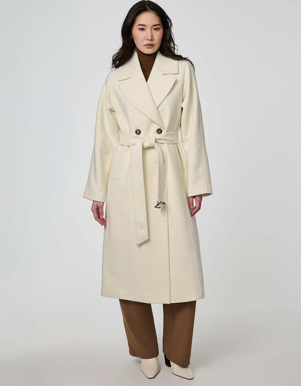 Women's Whitaker Twill Coat with double-breasted wrap design and sleek welt pockets.