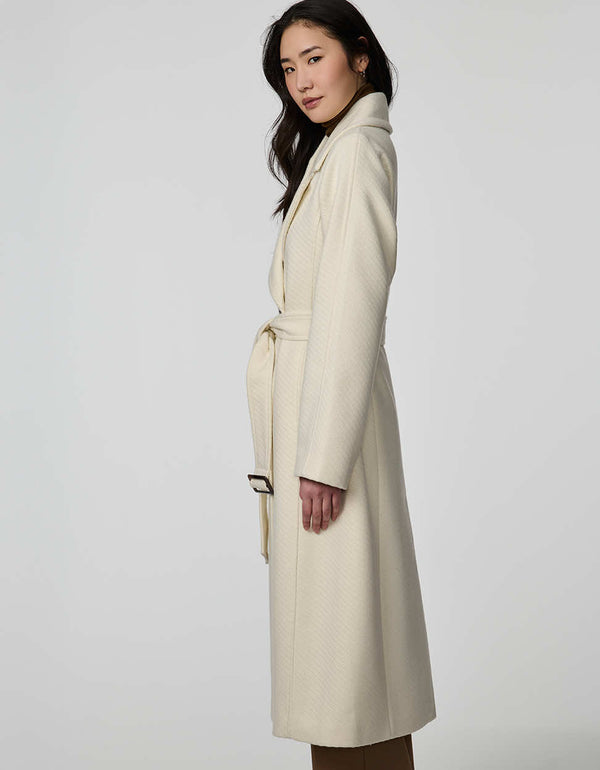 Women's Whitaker Twill Coat with double-breasted wrap design and sleek welt pockets.