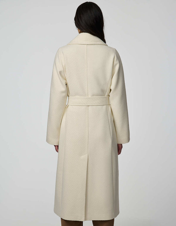Women's Whitaker Twill Coat with double-breasted wrap design and sleek welt pockets.
