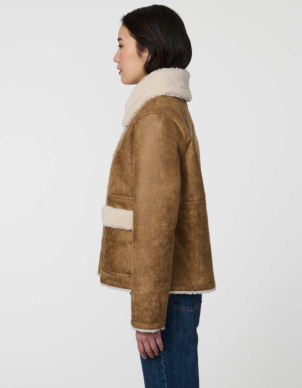 Halden Faux Suede Jacket with sherpa lining and vintage aviator design.