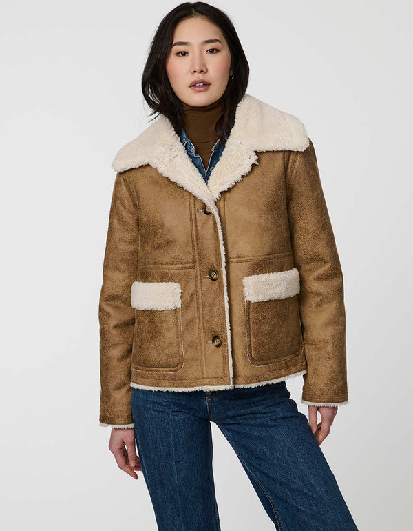 Halden Faux Suede Jacket with sherpa lining and vintage aviator design.