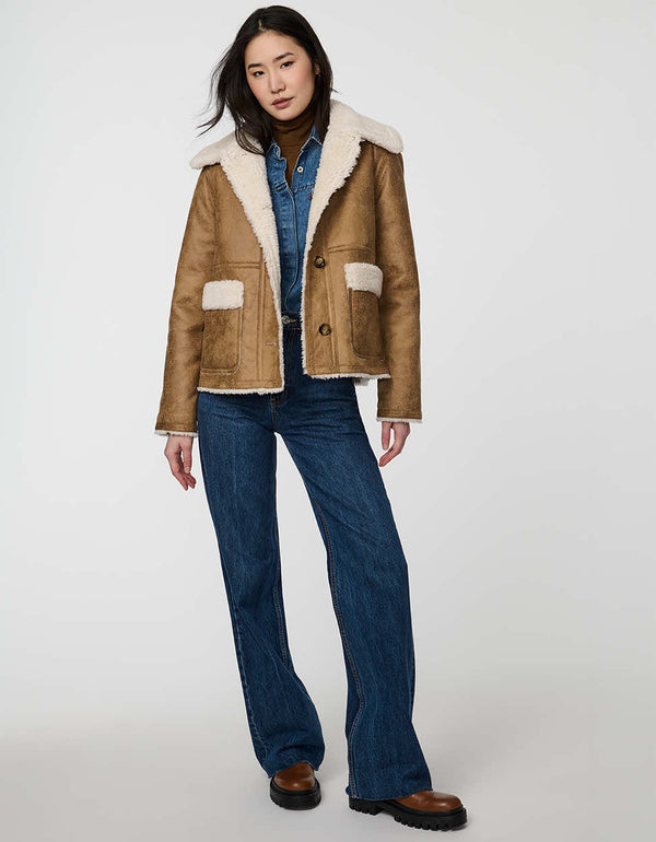 Halden Faux Suede Jacket with sherpa lining and vintage aviator design.