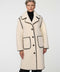 Calf-length faux fur coat with scalloped stitching, oversized lapels, and patch pockets for cozy sophistication.