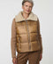Breck Puffer Jacket combining a puffer body with knit sleeves and faux shearling collar.