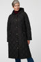 Merrick Quilted Puffer Coat with diamond quilting, welt pockets, and knee-length fit.