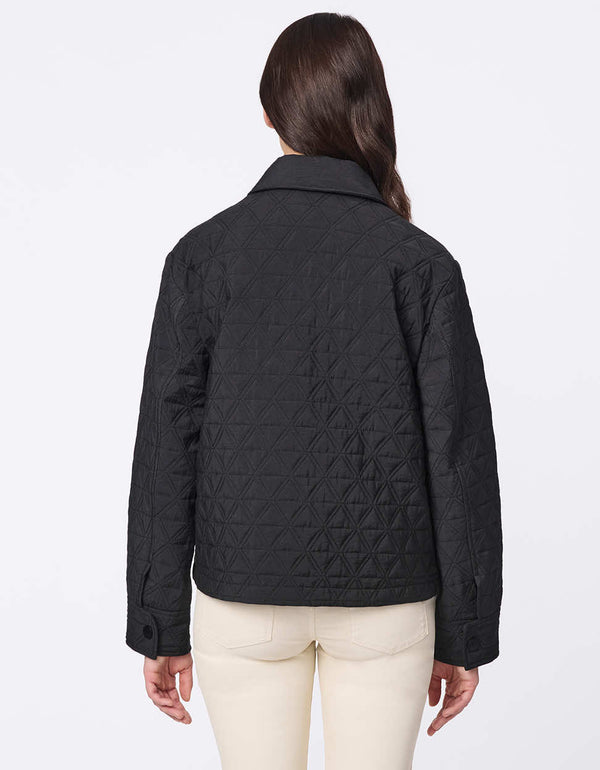 Lightweight and endlessly versatile, the Skyline Quilted Jacket blends classic quilting with modern utility. Oversized patch pockets add a stylish touch, while the adjustable drawstring hem lets you tailor the shape—wear it relaxed and straight or cinch it for a bubble effect. A snap-front closure ensures layering is effortless, making this the perfect transitional piece to complement any outfit from day to night.