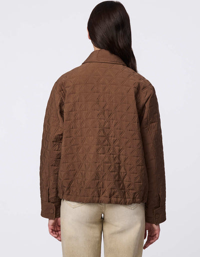 test Lightweight and endlessly versatile, the Skyline Quilted Jacket blends classic quilting with modern utility. Oversized patch pockets add a stylish touch, while the adjustable drawstring hem lets you tailor the shape—wear it relaxed and straight or cinch it for a bubble effect. A snap-front closure ensures layering is effortless, making this the perfect transitional piece to complement any outfit from day to night.