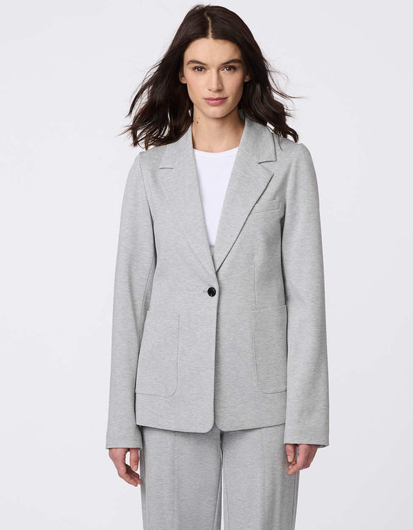 Women's Anywhere Soft Blazer, a single-button knit ponti blazer with deep patch pockets, offering structure and stretch for comfort.