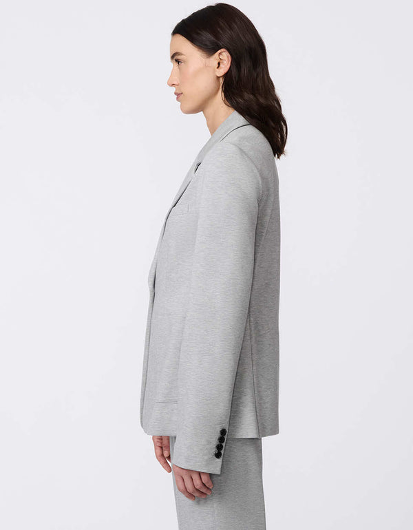 Women's Anywhere Soft Blazer, a single-button knit ponti blazer with deep patch pockets, offering structure and stretch for comfort.