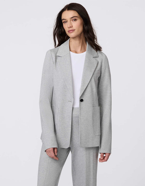 Women's Anywhere Soft Blazer, a single-button knit ponti blazer with deep patch pockets, offering structure and stretch for comfort.