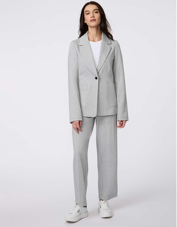 Women's Anywhere Soft Blazer, a single-button knit ponti blazer with deep patch pockets, offering structure and stretch for comfort.