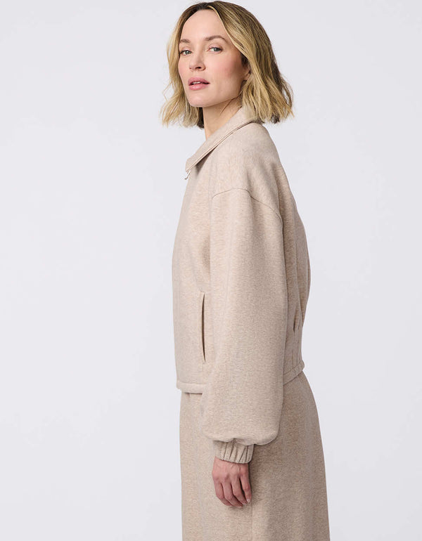 Soft Sculpt Zip-Up Jacket, a sleek knit ponti blazer with an elasticized back for a flattering, tailored silhouette.