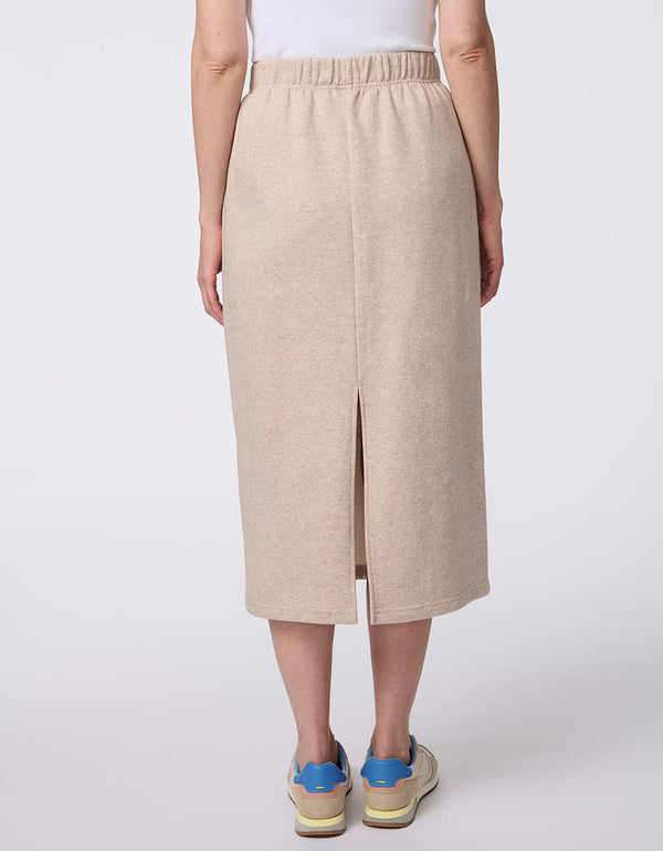 Women's Soft Sculpt Midi Skirt, a structured yet stretchy knit ponti midi skirt with an elastic waistband and side pockets.