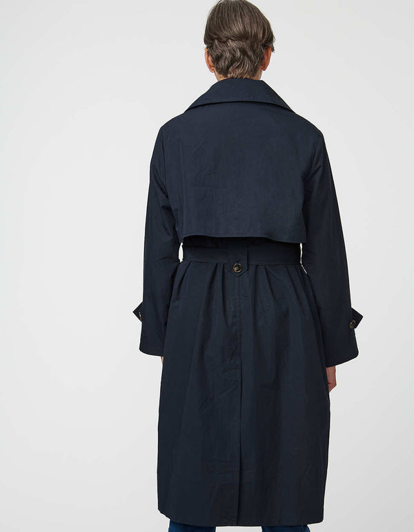 Arden Trench Coat with funnel collar and asymmetrical front in a soft cotton blend.