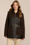 Women's mixed media genuine leather and suede jacket with two-way zip-front closure and patch pockets