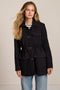 Women's genuine suede safari jacket with adjustable drawcord waist and four patch pockets.