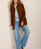 Women's genuine suede safari jacket with adjustable drawcord waist and four patch pockets.