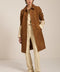 Women's genuine suede car coat with concealed button front and classic point collar.