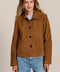 Women's genuine suede jacket with button-front closure and front patch pockets
