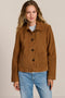 Women's genuine suede jacket with button-front closure and front patch pockets