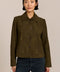 Women's genuine suede jacket with button-front closure and front patch pockets