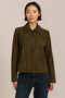 Women's genuine suede jacket with button-front closure and front patch pockets