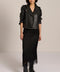 Women's genuine leather moto jacket with asymmetric zip-front closure and convertible collar
