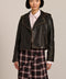 Women's genuine leather moto jacket with asymmetric zip-front closure and convertible collar