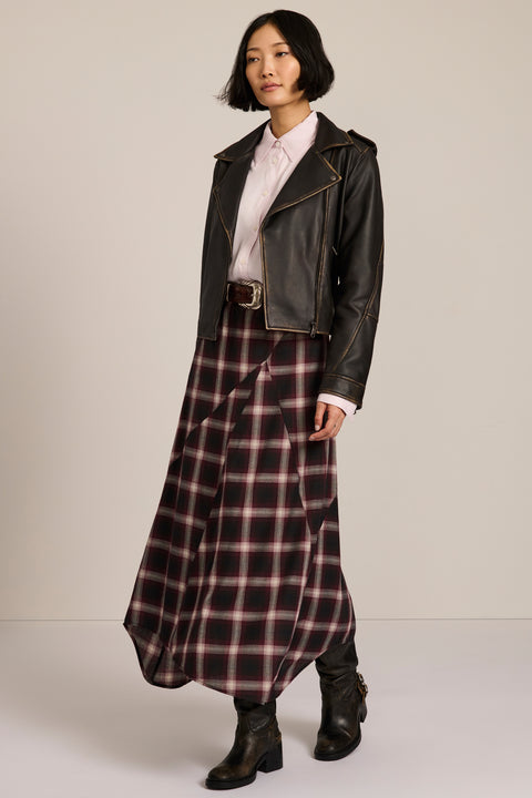 Women's genuine leather moto jacket with asymmetric zip-front closure and convertible collar
