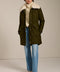 Insulated parka with removable faux fur collar, drawstring waist, oversized utility pockets and hidden zip closure.