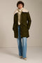 Insulated parka with removable faux fur collar, drawstring waist, oversized utility pockets and hidden zip closure.