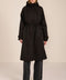 Women's water-repellent hooded raincoat with adjustable drawcord waist and patch pockets