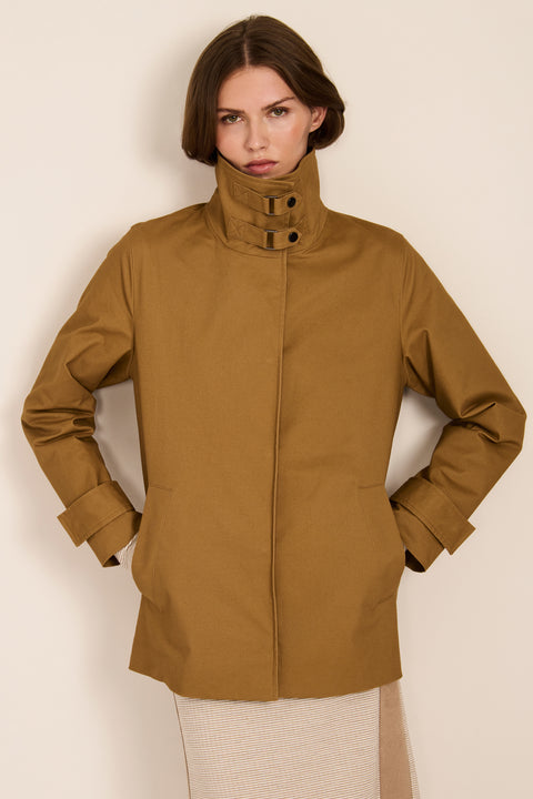women's twill jacket with buckle collar.
