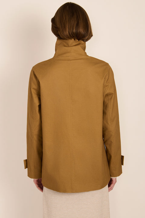 women's twill jacket with buckle collar.