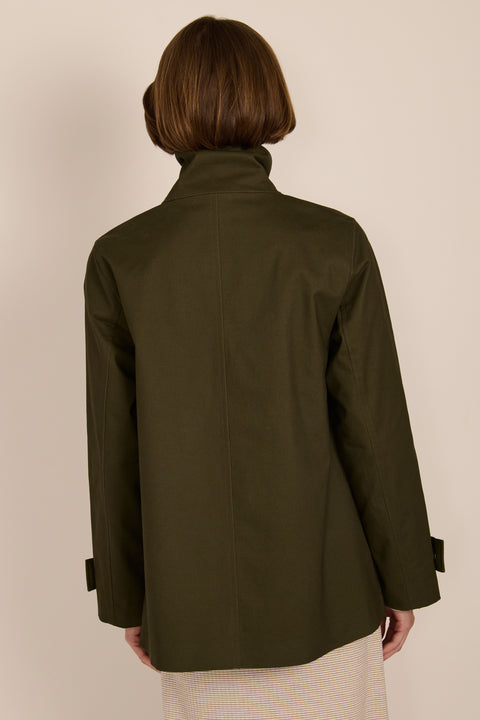 women's twill jacket with buckle collar.