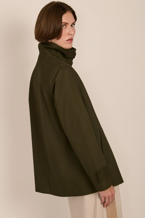 women's twill jacket with buckle collar.