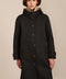 women's plaid-trim raincoat with a hood, stand collar, button-front closure, welt pockets and adjustable cuff tabs.