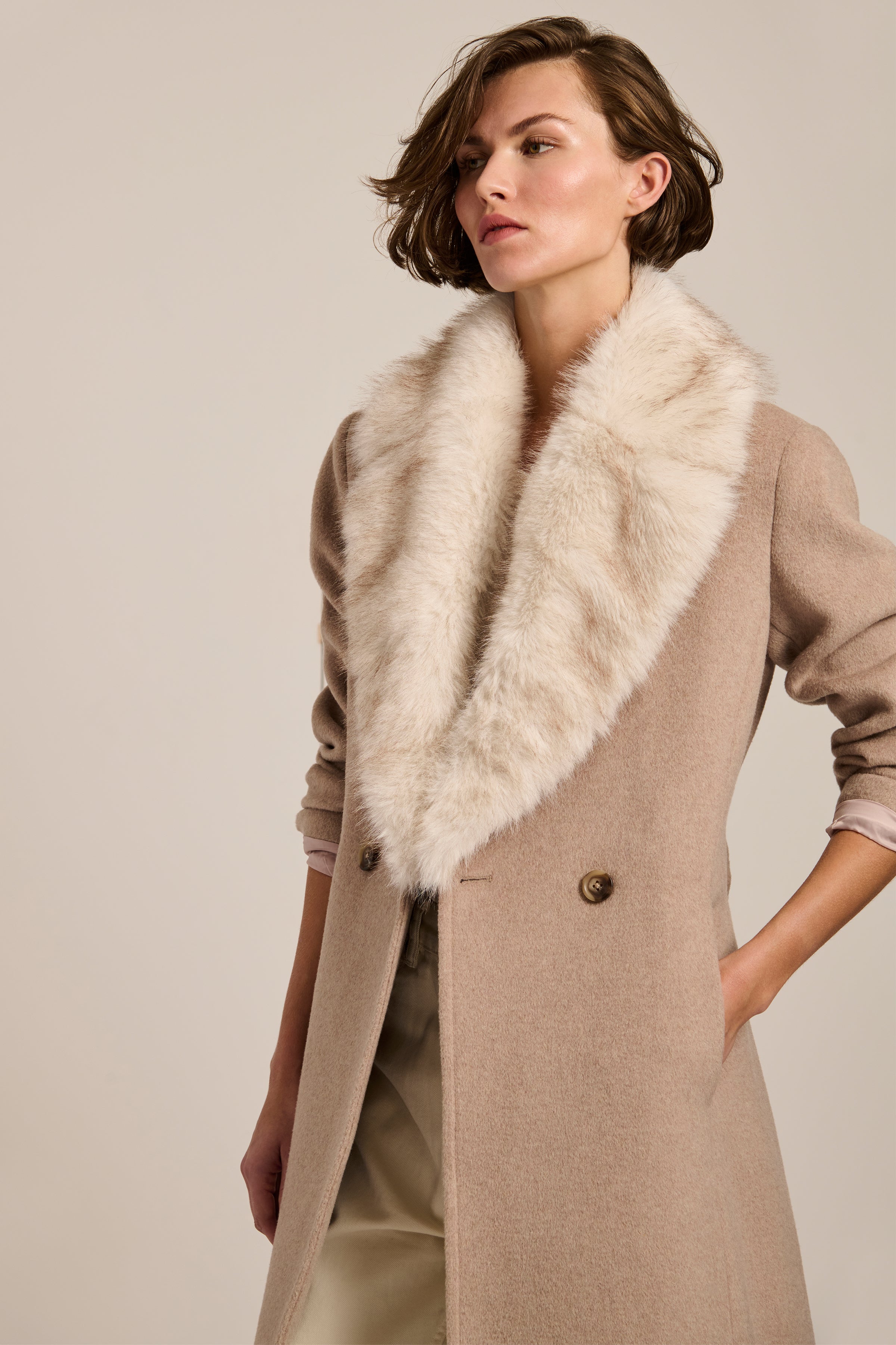 Genevieve Faux Fur Collar Belted Coat – Bernardo