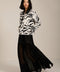 black and white zebra-print knit zip-up jacket