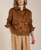 Women's faux calf hair jacket with utility pockets and button-front closure.
