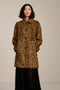 Women's brushed leopard print coat with button-front closure and oversized patch pockets