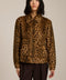 Women's brushed leopard print jacket with utility pockets and button-front closure