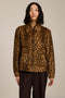 Women's brushed leopard print jacket with utility pockets and button-front closure