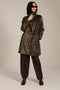Bambi print faux calf hair tailored coat with notch lapels, single-breasted front and knee-length silhouette.