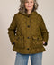 Women's diamond quilted hooded jacket with drawcord waist and oversized patch pockets.