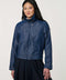 Women’s lightweight spring jacket with a relaxed fit, funnel neck, and open-collar styling option.
