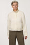 Women’s lightweight spring jacket with a relaxed fit, funnel neck, and open-collar styling option.