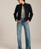 Military-inspired jacket with stand collar, tonal hook closures, angled welt pockets and tailored silhouette.