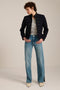 Military-inspired jacket with stand collar, tonal hook closures, angled welt pockets and tailored silhouette.